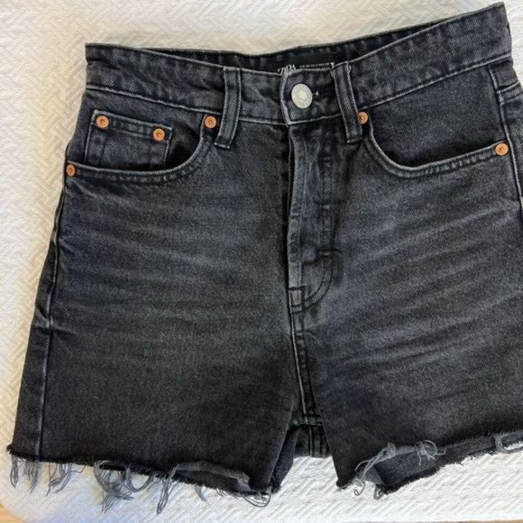 Zara Black Faded Distressed Grunge Denim Jean Shorts Pockets Women’s 2 Cut Off - Picture 11 of 11